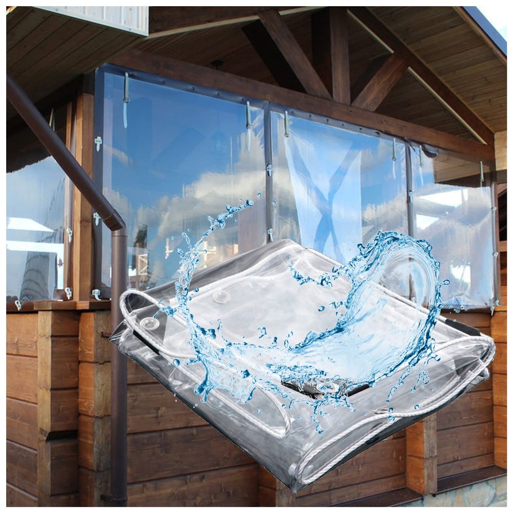 REOTEL Transparent Waterproof PVC Tarp, 400 g/m², 0.35 mm Thick, 2.4 x 2.4 m / 8 x 8 ft