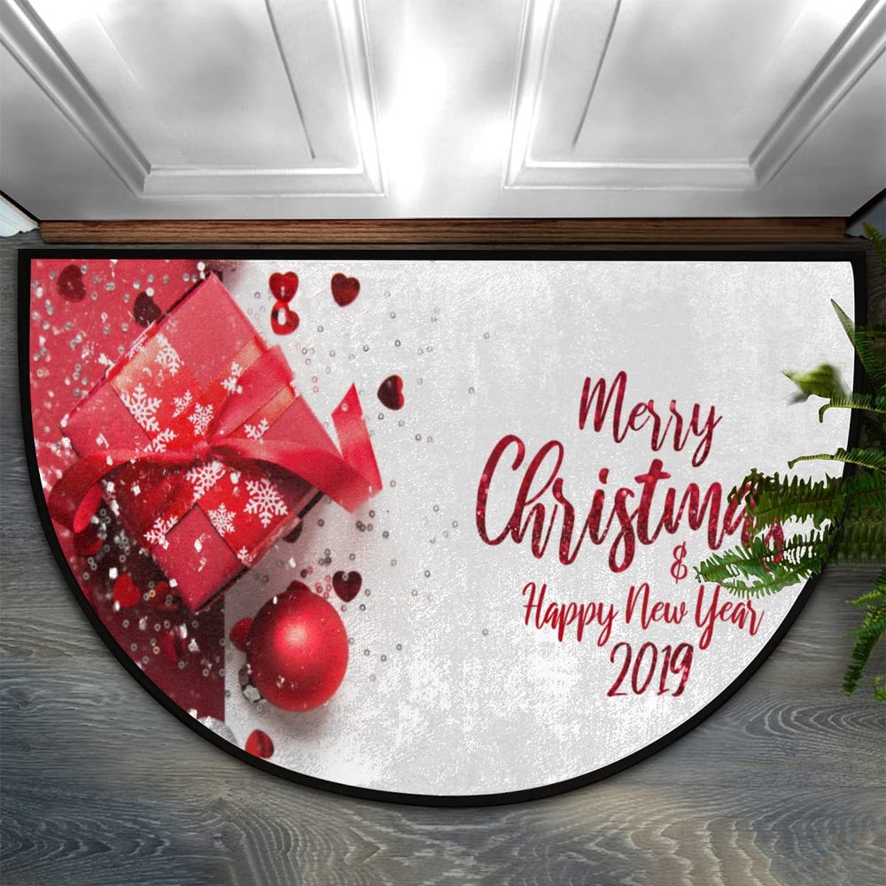 SEEKJOYS Merry Christmas Half-Moon Doormat with Non-Slip Rubber Backing