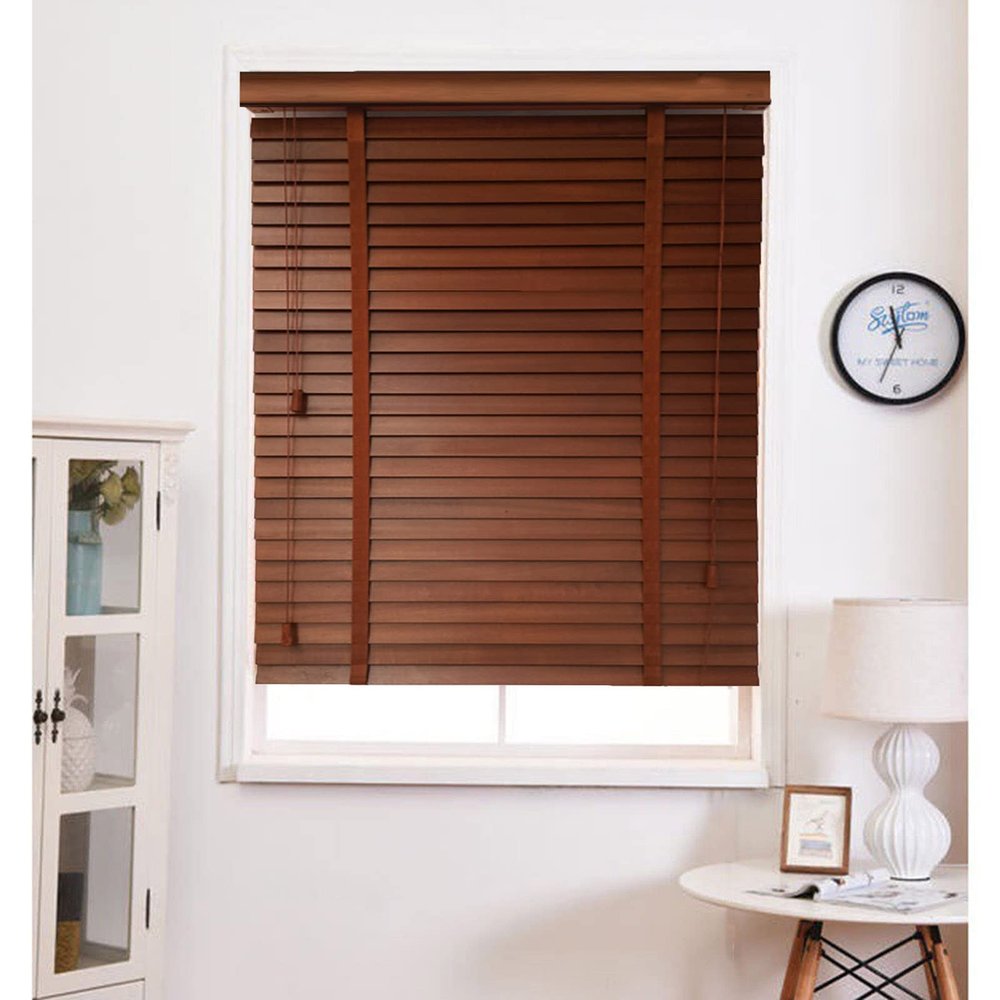 Solid Wood Venetian Blinds, Coffee, 60 x 91 cm