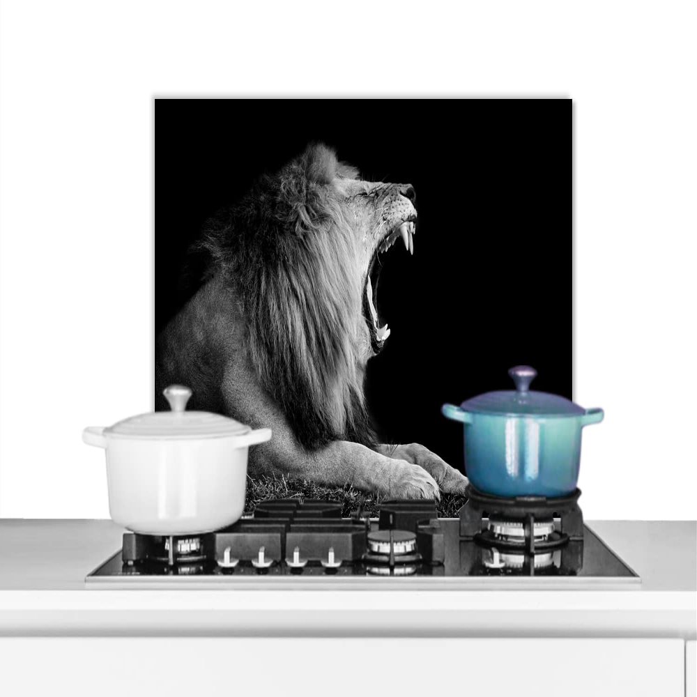 MuchoWow Lion Wildlife Aluminum Kitchen Backsplash, Black & White, 70 × 50 cm