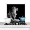 MuchoWow Lion Wildlife Aluminum Kitchen Backsplash, Black & White, 70 × 50 cm view 1