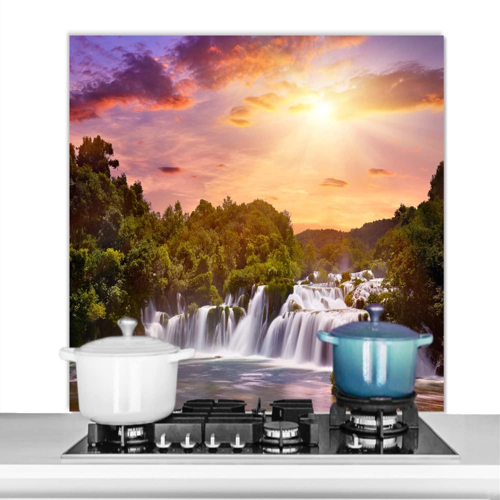 MuchoWow Kitchen Splashback Aluminum Wall Panel 100 x 65 cm – Waterfall Landscape