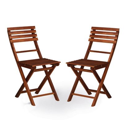 KHG Set of 2 Folding Garden Chairs, Solid Acacia Wood, High Back, Dark Brown
