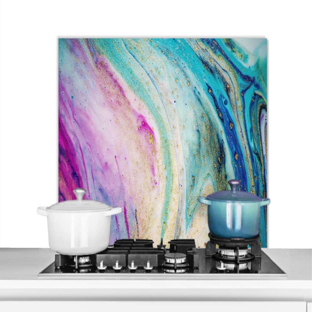 MuchoWow Kitchen Splashback, Aluminum Marble Poster, 90 × 60 cm, Rainbow Color