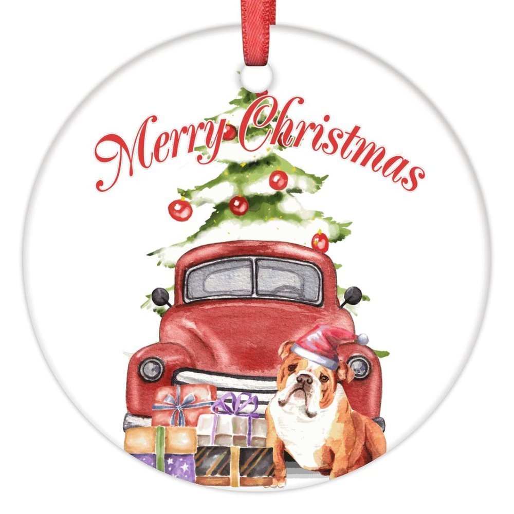Merry Christmas Red Christmas Truck Pomeranian Ceramic Ornament, Personalized, 2022 Keepsake, 7.6 cm