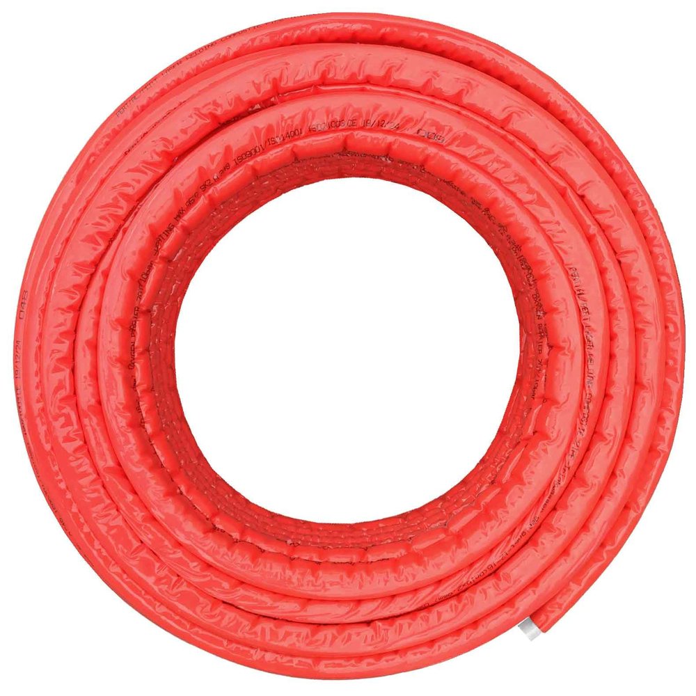 MegaHaustechnik 20 m Multilayer Aluminum Composite Pipe 20 x 2 mm, Red Insulated