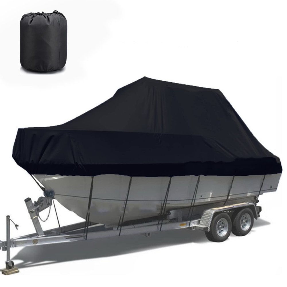 ELVONS Boat Cover with Elastic Hem, 420D Dustproof and Breathable Oxford Fabric, Black, 21–24 ft (732 × 300 cm)