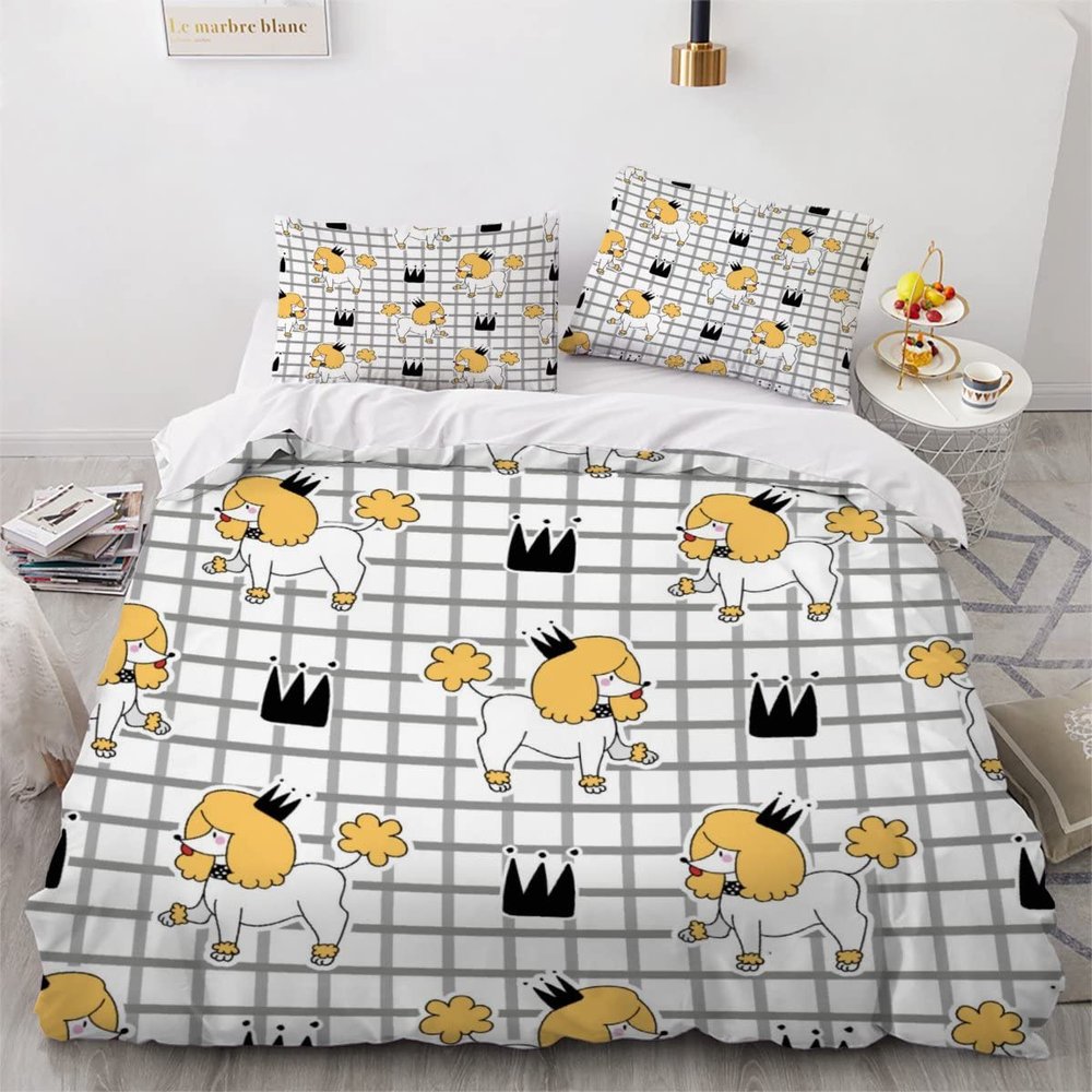 VASENA 3-Piece Bedding Set, 155 x 220 cm, Japanese-Style Cartoon Puppy Design