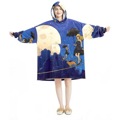 Wearable Blanket Hoodie, Oversized Hooded Sweatshirt Blanket, Tightrope Walker Girl, Multicolor, One Size