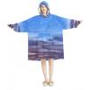 Wearable Blanket Hoodie, Blue Cloudy Sky, Oversized Hooded Sweatshirt, Multicolor, One Size view 1