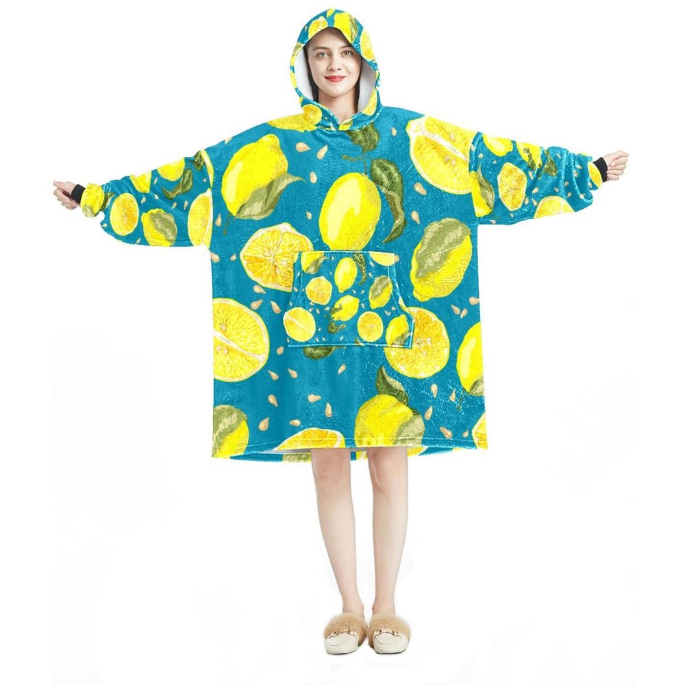 Wearable Blanket Hoodie, Oversized Hooded Blanket Sweatshirt, Yellow Fruit Lemon (2), Multicolor, One Size