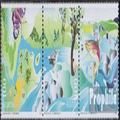 Prophila Collection Switzerland 2306–2308 Strip of Three (Complete Issue), Mint Never Hinged ** MNH, 2013 Waters, Aquatic Animals