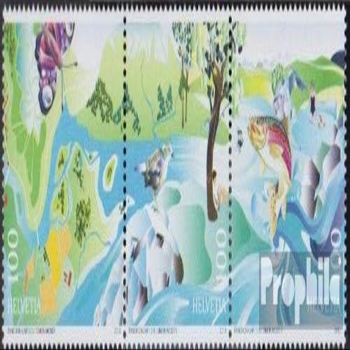 Prophila Collection Switzerland 2306–2308 Strip of Three (Complete Issue), Mint Never Hinged ** MNH, 2013 Waters, Aquatic Animals