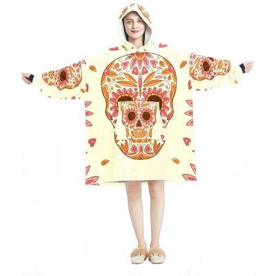 Wearable Hoodie Blanket, Oversized Hooded Sweatshirt, Floral Hearts, Multicolor, One Size