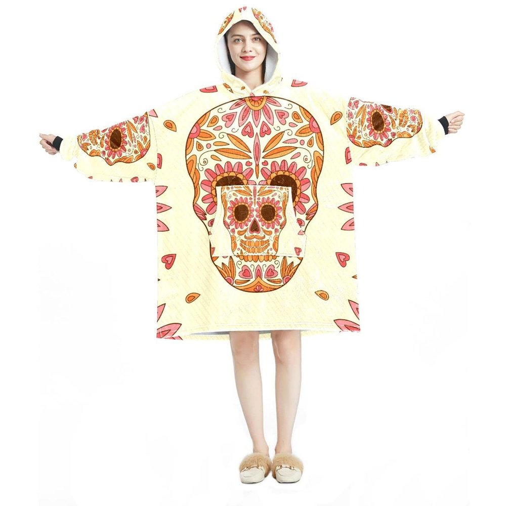 Wearable Hoodie Blanket, Oversized Hooded Sweatshirt, Floral Hearts, Multicolor, One Size
