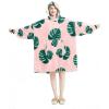 Wearable Hooded Blanket, Tropical Leaves, Pink, Oversized Hoodie Sweatshirt, Multicolor, One Size view 1
