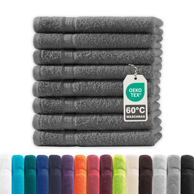 Mskaan 8-Piece Hand Towel Set, Anthracite, 100% Cotton, 20 x 12 in, 500 g/m², OEKO-TEX, Terry