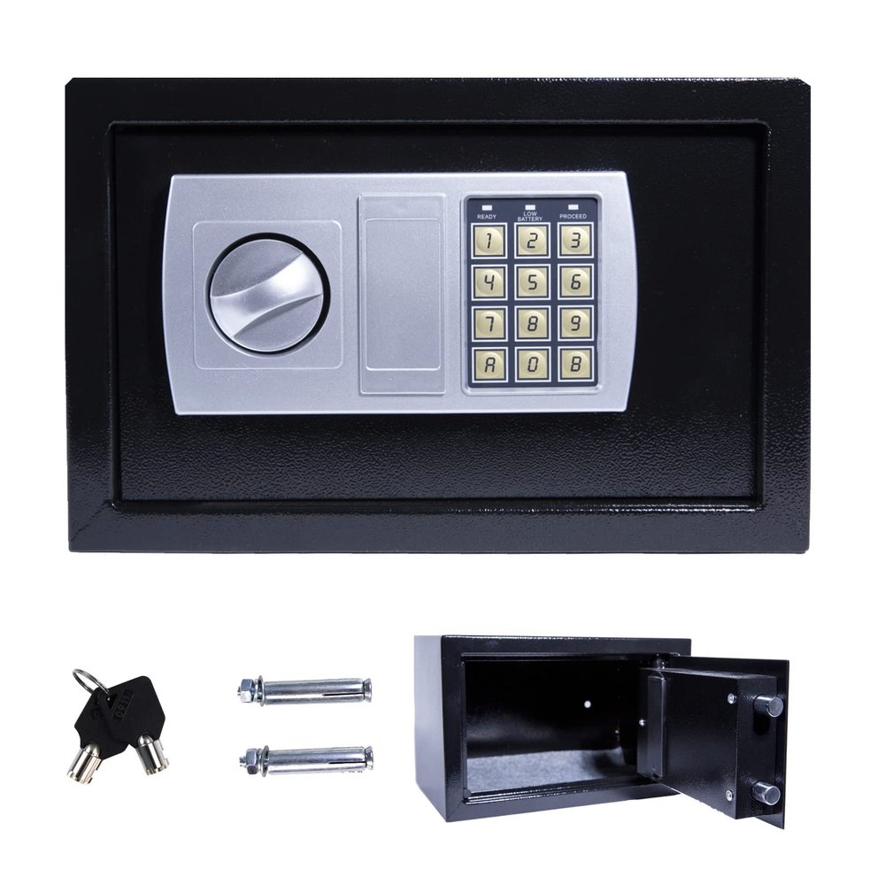 8.5L Black Digital Safe Box, 31 x 20 x 20 cm, with Keypad and 2 Keys