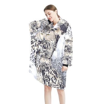 Portable Hooded Blanket Sweatshirt, Oversized Hood for Women, Cozy Owl Multicolor, One Size