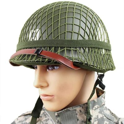 REHOOF Tactical Steel Helmet, WWII US Army M1 Green Helmet Replica with Adjustable Net and Canvas Chin Strap