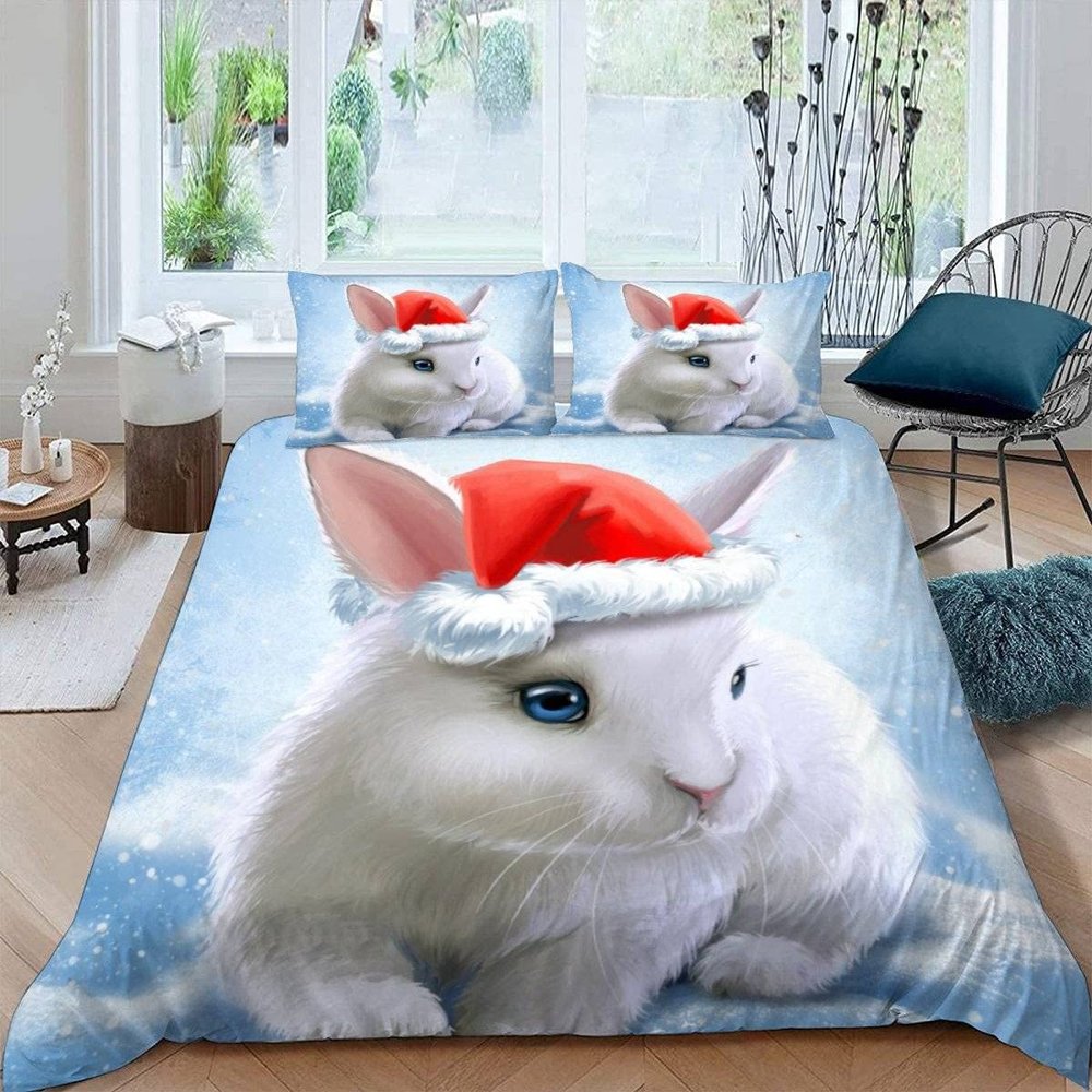 VASENA 3-Piece Rabbit Cartoon Microfiber Bedding Set, 220 x 240 cm