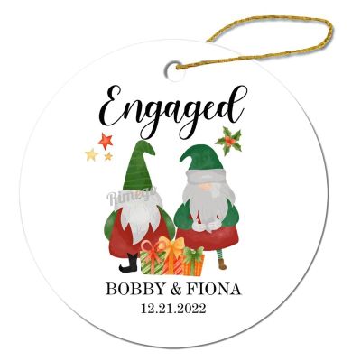 First Christmas Engaged Ornament 2022, Porcelain Keepsake, Double-Sided Printed Ornament for Couples, Newlywed Ornament, 3 in