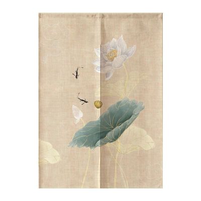 Surwin Japanese-Style Noren Door Curtain, Lotus Flower, 70 x 120 cm