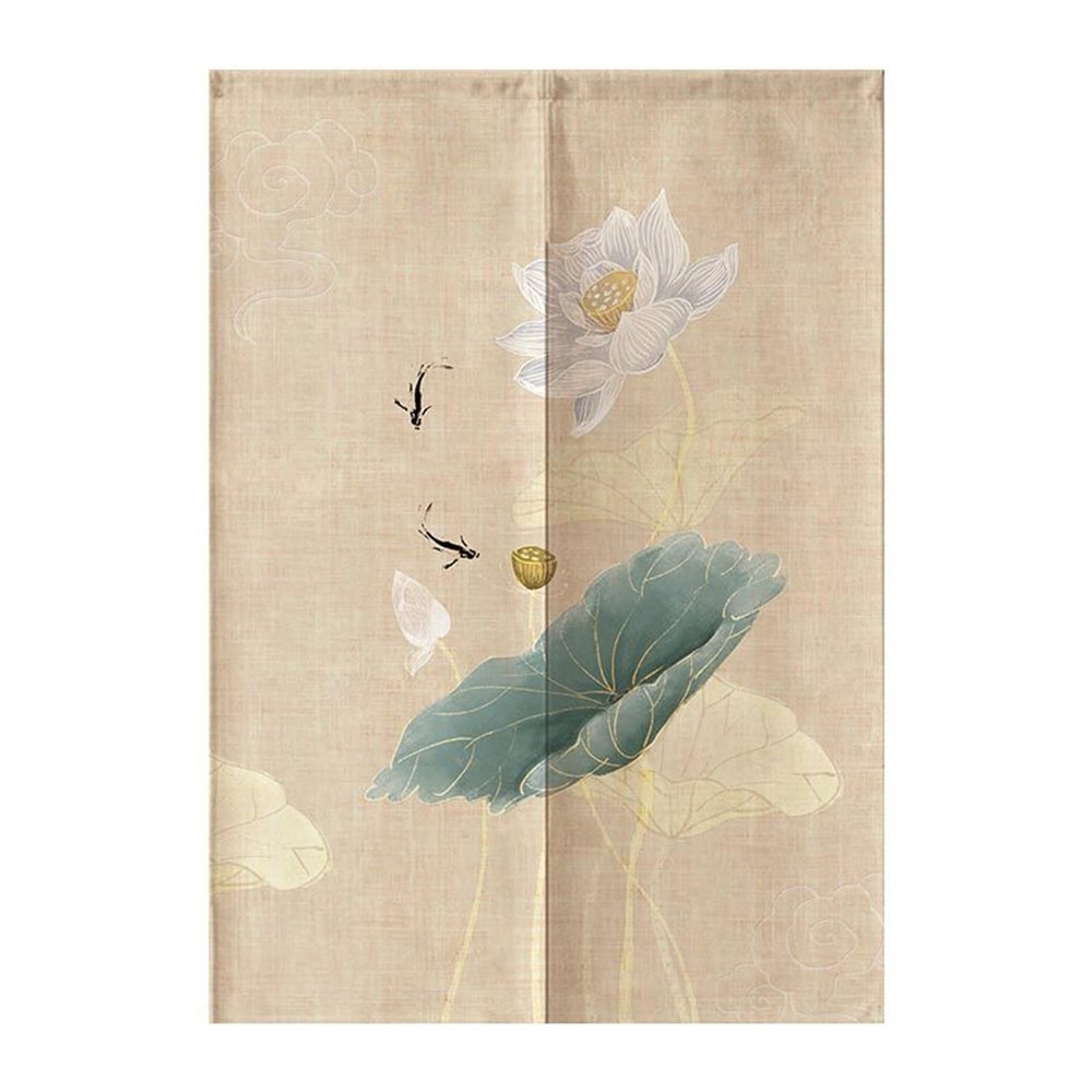 Surwin Japanese-Style Noren Door Curtain, Lotus Flower, 70 x 120 cm
