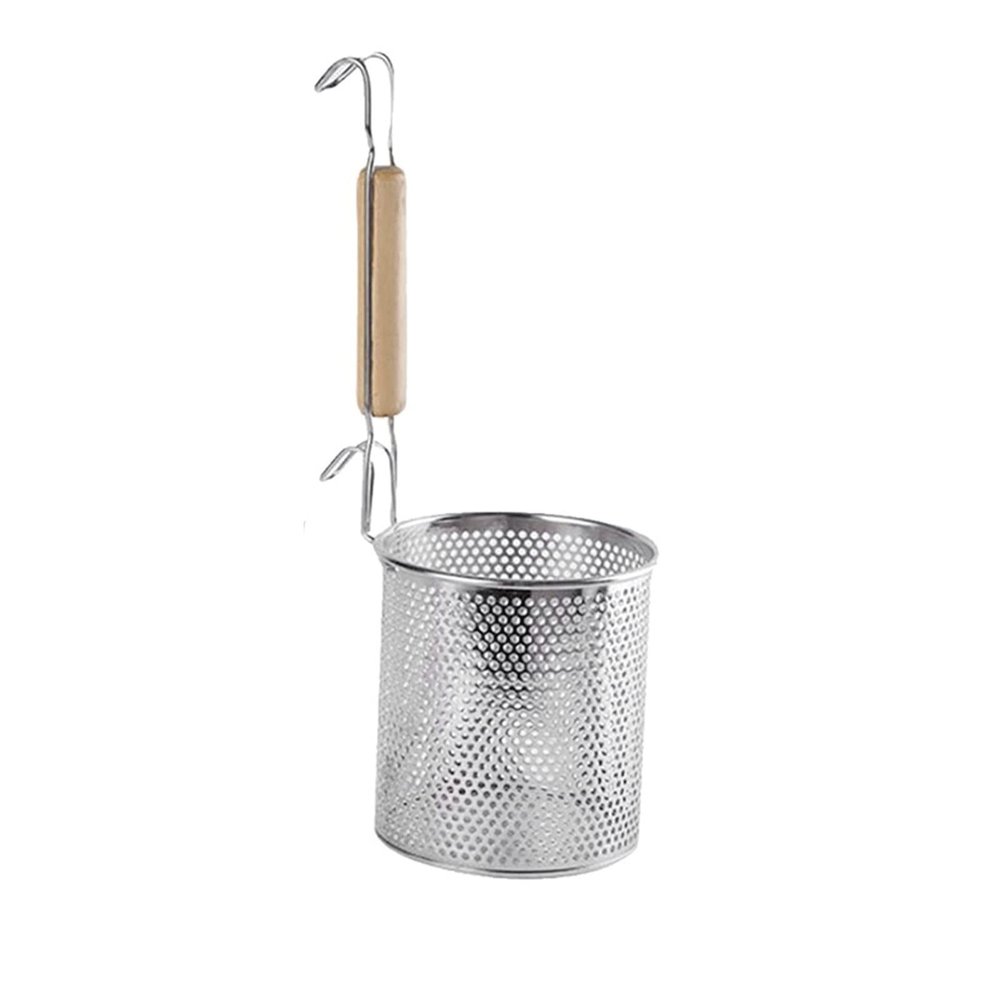 HIHELO Stainless Steel Frying Skimmer with Wooden Handle, 14 cm