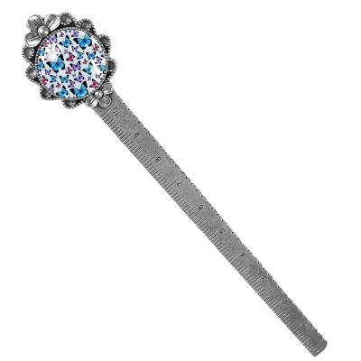 Metal Bookmark with Butterfly Pattern, Blue, Purple and Pink