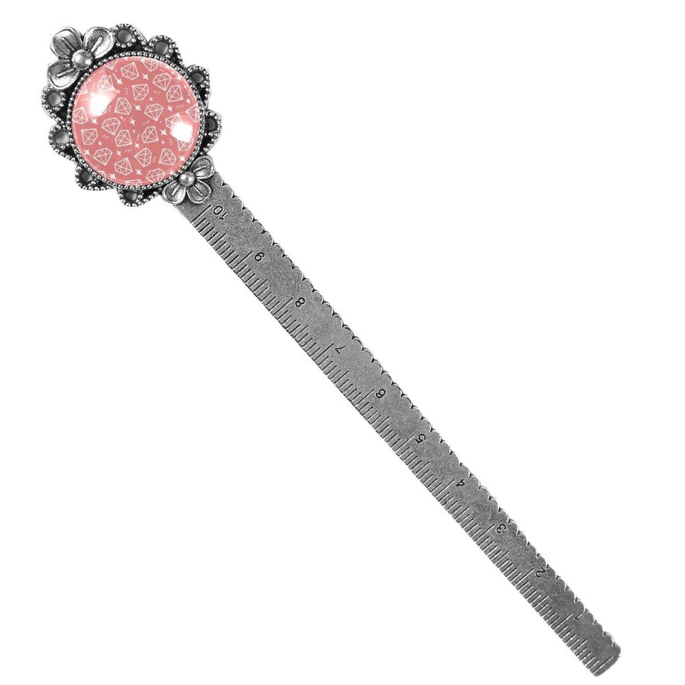Metal Bookmark with White Diamond Star and Pink Background