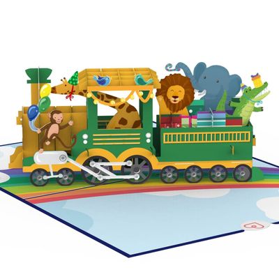 papercrush Pop-Up Train Card with Animals, 3D Birthday Card for a Child