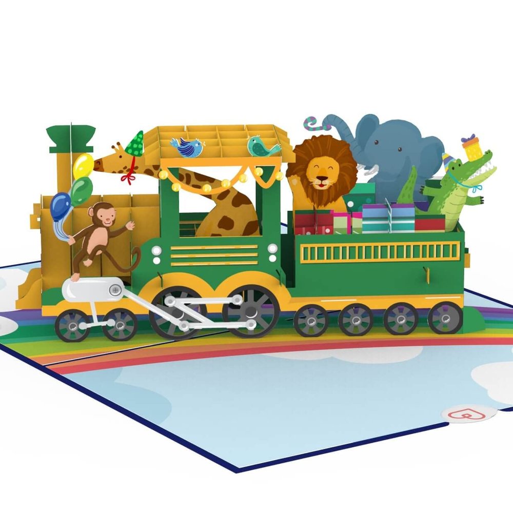 papercrush Pop-Up Train Card with Animals, 3D Birthday Card for a Child