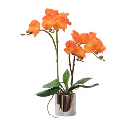 CXGS Artificial Orchid with Ceramic Vase, Real-Touch Phalaenopsis, 50 cm, Orange
