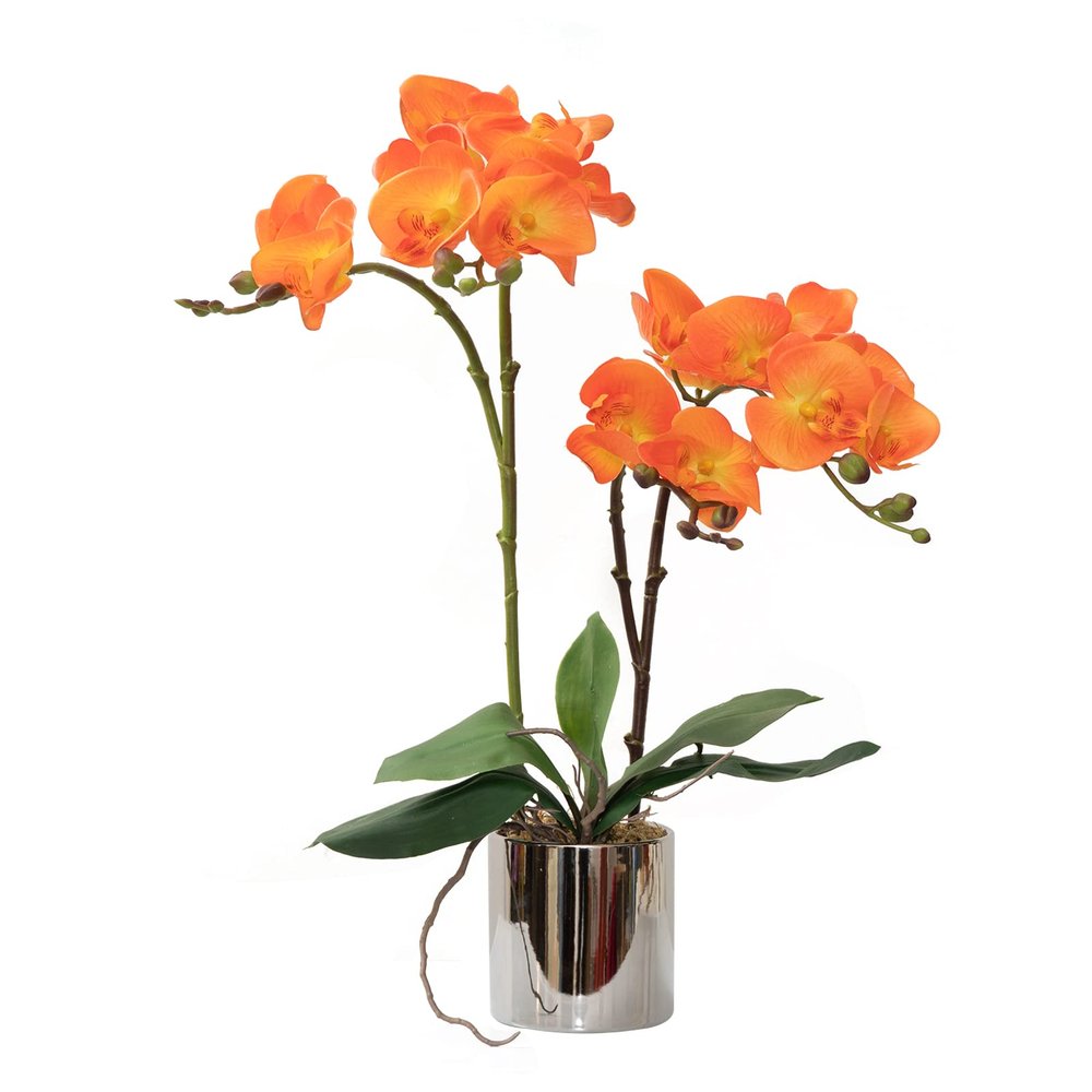 CXGS Artificial Orchid with Ceramic Vase, Real-Touch Phalaenopsis, 50 cm, Orange