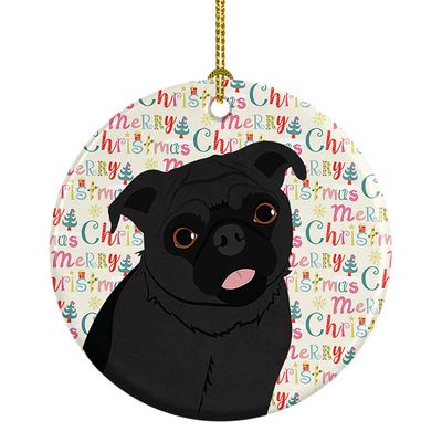 Black Pug Style 1 Christmas Ceramic Ornament