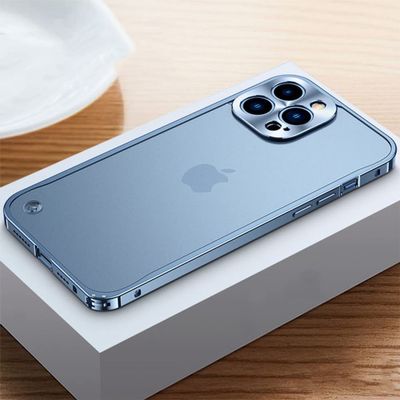 LIFEKA Luxuriser Galvanized Metal Frame Case for iPhone 13 Pro Max, Sierra Blue