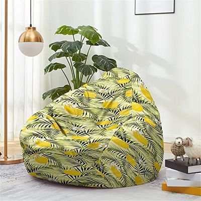 Treer Bean Bag Chair Cover Without Filling, Lemon Pattern, for Adults and Children, 90 x 110 cm, White Daisy