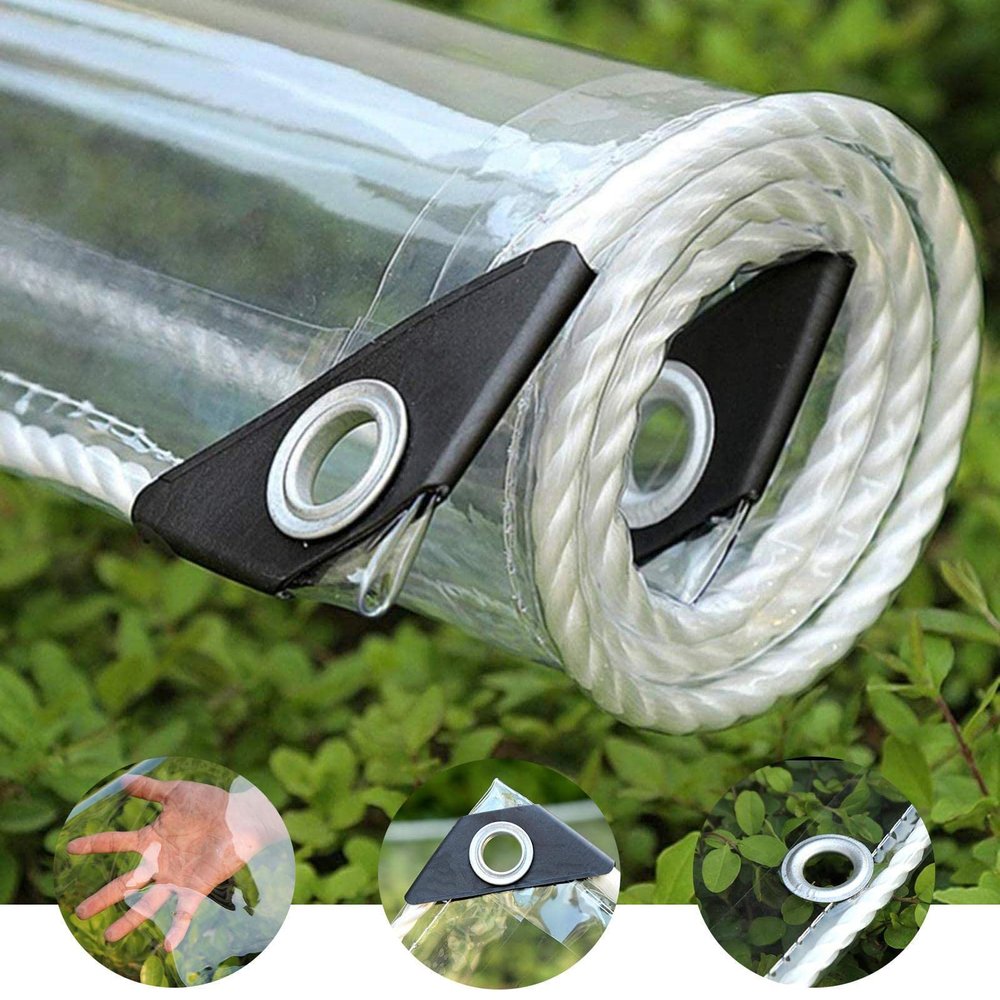 Transparent PVC Tarp with Eyelets, Waterproof Cover for Terraces, Balconies and More, 1.7 x 5 m
