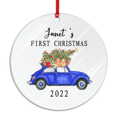 First Christmas Personalized Acrylic Ornament – Red Truck with Tree, 7.6 cm