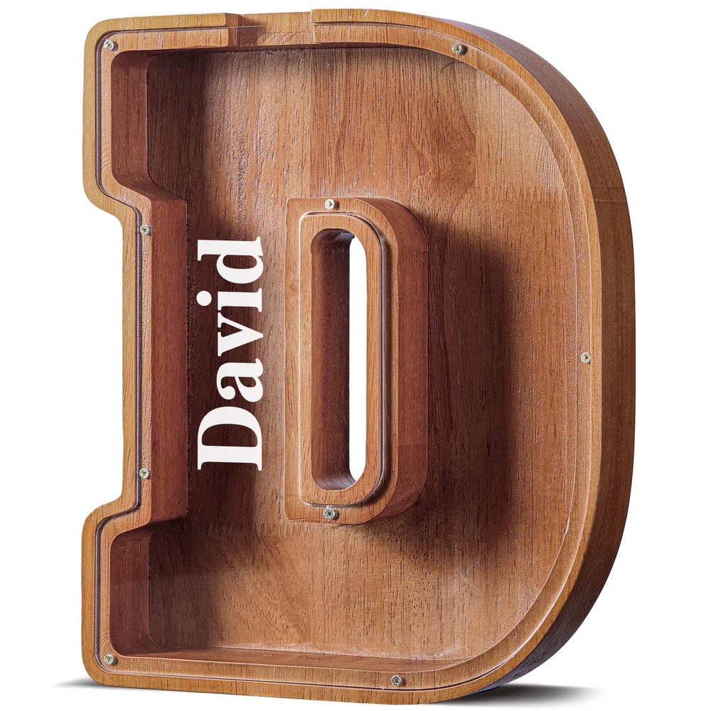 summidate Wooden Children's Piggy Bank, Personalized Letter D