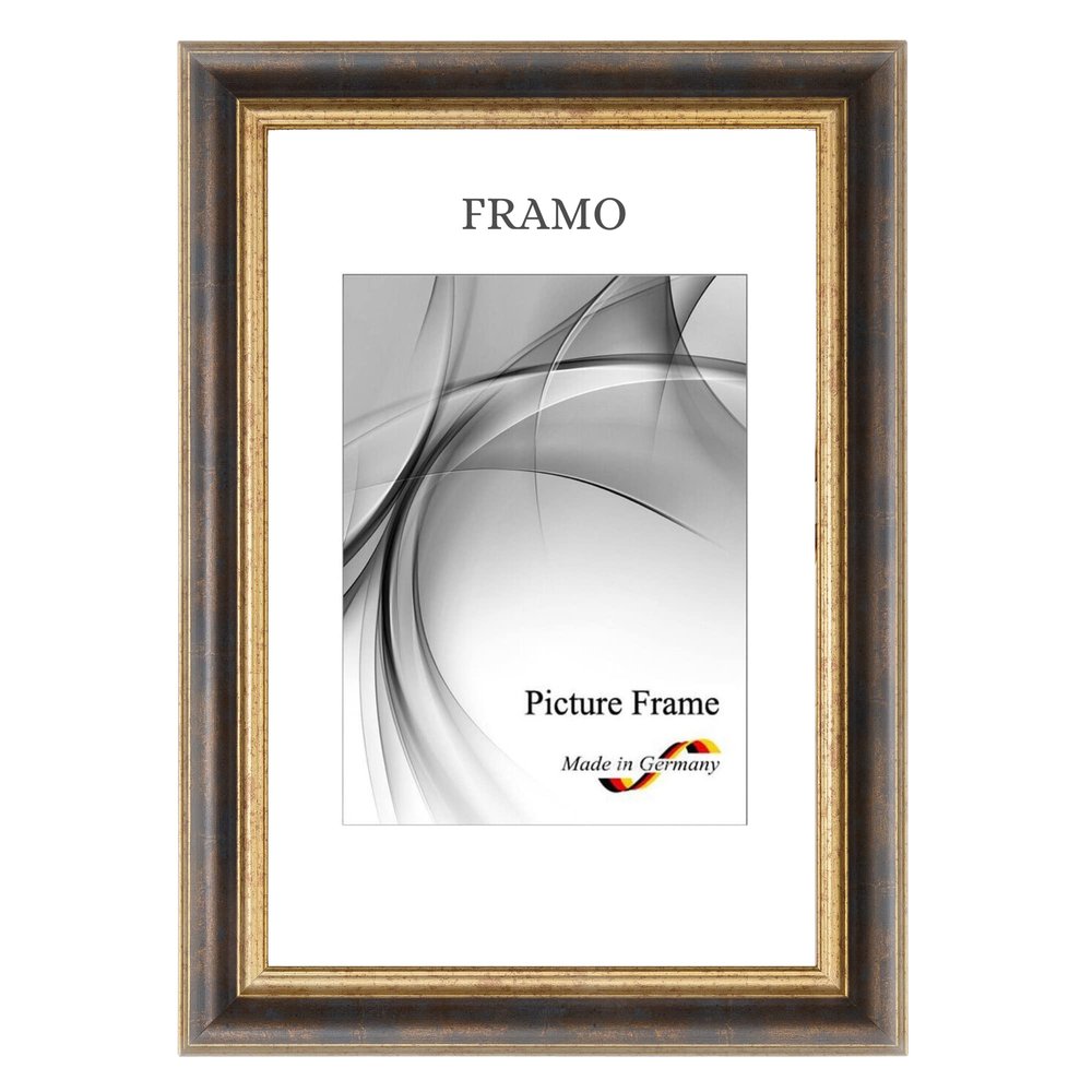 FRAMO N46 Baroque Picture Frame DIN A5 (14.8 x 21 cm), Solid Wood, Bronze Gold