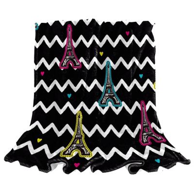 Fleece Throw Blanket for Couch, Lightweight, Fluffy, Paris Eiffel Tower Chevron