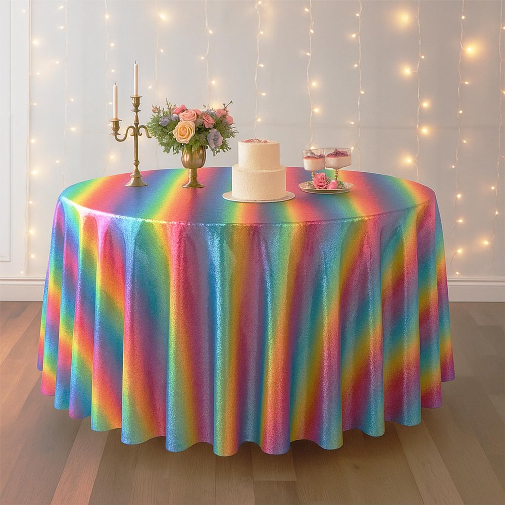 Trimming Shop 228 cm Round Sequin Tablecloth, Rainbow Colors