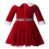 TiaoBug Girls' Long-Sleeve Velvet Christmas Dress with/without Hood, Red, Size 170–176 view 4