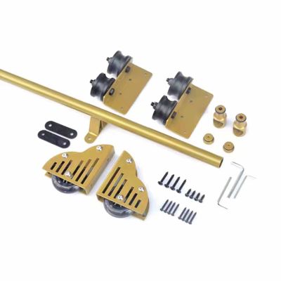 Rolling Library Ladder Hardware Kit, Rustic Black Round-Tube Track, Floor Wheels (Gold, 800 cm/26