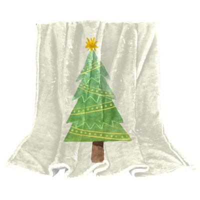 Yellow Ribbed Fleece Throw Blanket, Christmas Tree-01