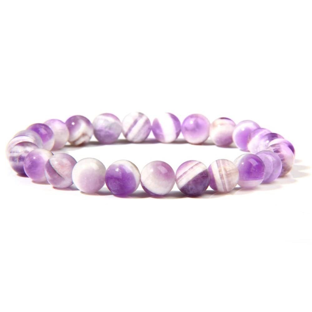 YUUKI Gemstone Bracelet with Natural Purple Striped Agate Beads, Elastic Crystal Bracelet, 6 mm