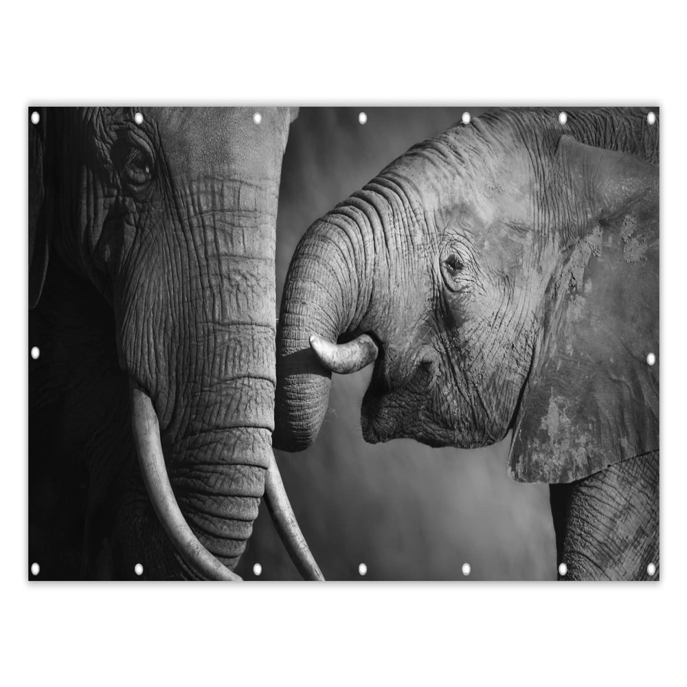MuchoWow Balcony Privacy Screen, Windbreak, Opaque, Weather-Resistant, 200 x 90 cm, Wildlife Elephant, Black/White, Portrait