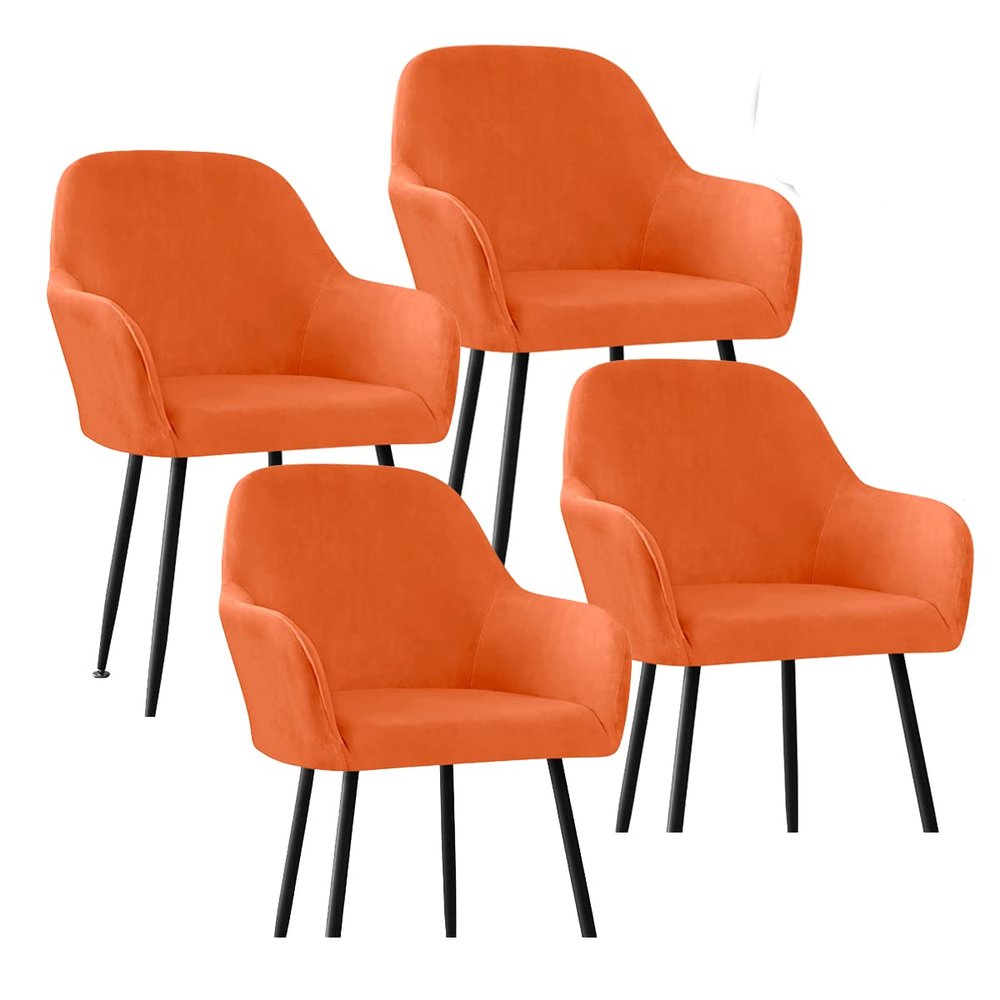 XGANGM Velvet Stretch Chair Covers with Armrests, Orange, Set of 4